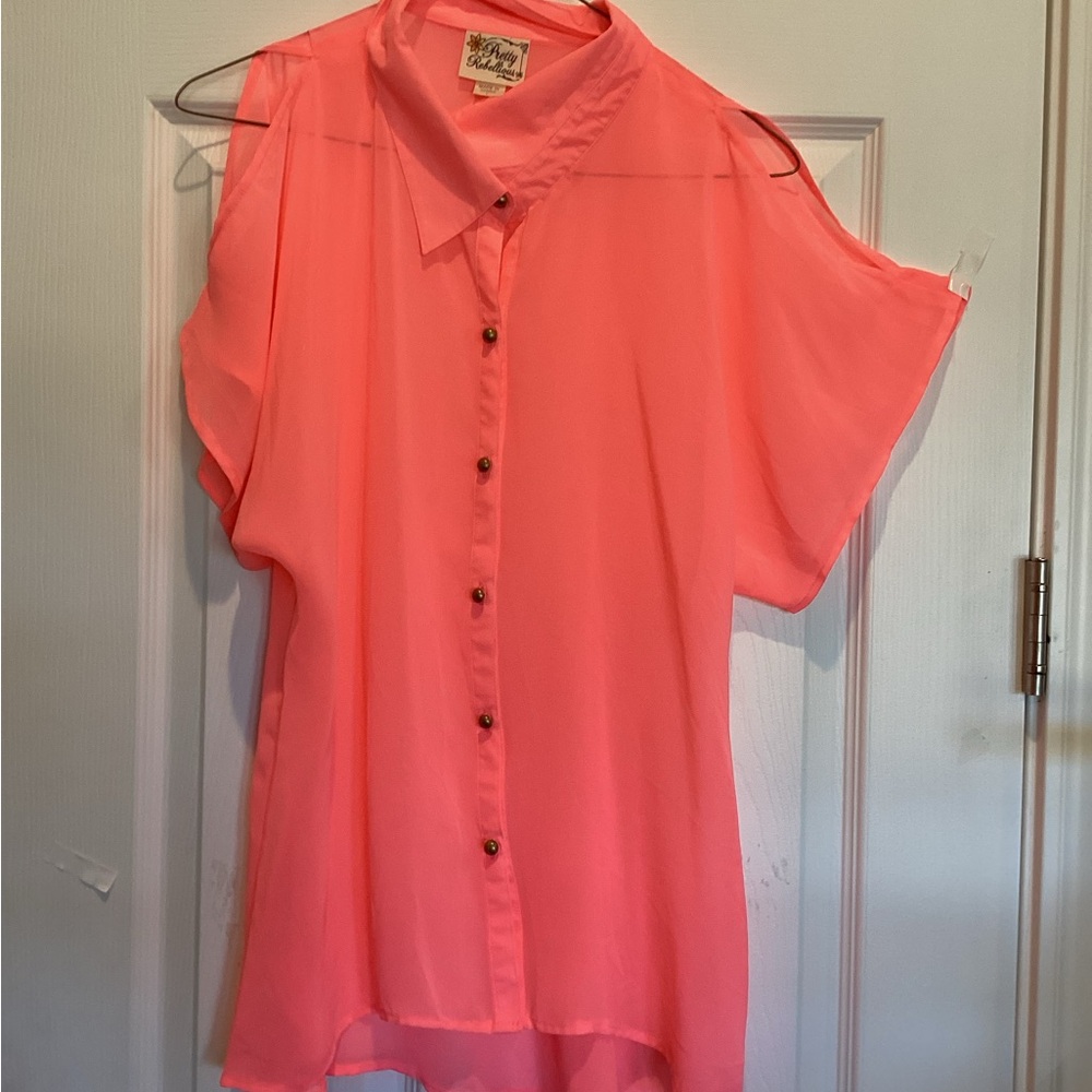 Pretty Rebellious Neon Pink Button-Up Blouse